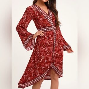 Lulu's red floral midi length wrap dress, size M daydream